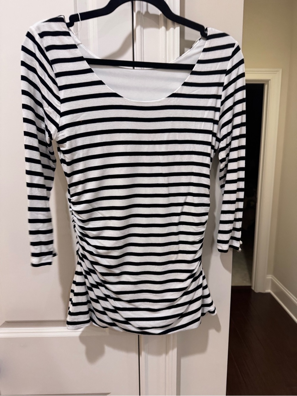 White House Black Market Black & White Striped Scoop Neck Long Sleeve Top